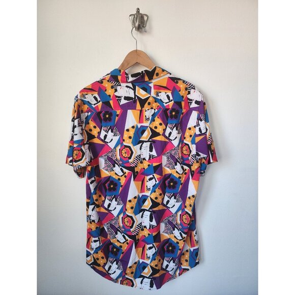 Just Attitude multicolor japanese samurai print short sleeve button up shirt XL - Picture 2 of 4